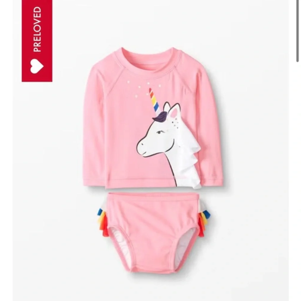 Hanna Andersson Pink Unicorn Rashguard Swim Set